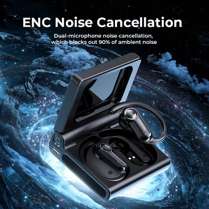 Open Ear Earbuds Bluetooth 6.0 Headphones 60hrs Playtime Wireless Earbuds with Touchscreen Charging Case Hi-Fi Stereo Over Ear Headphones Noise Cancelling 5EQ IPX7 Waterproof for Running/Workout/Gym
