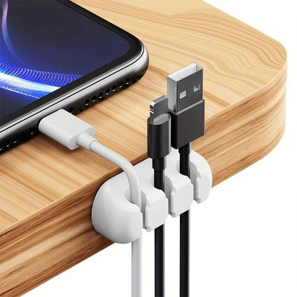 Silicone Cable Organizer Self Adhesive Desktop Clips Low Profile Multiple Slots for Mobile Charging Earphones Mouse Wires, Black, Set of 5 pieces