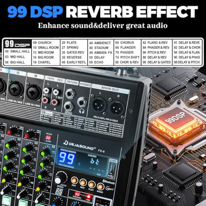 8채널 프로페셔널 오디오 믹서, XLR 입력 기능이 있는 FX-8usb 믹싱 콘솔, 블루투스, 99 DSP 효과, MP3, 팟캐스트, 음악, 녹음, PC용 USB 인터페이스 34.9 x 8.9 x 36.9cm(13.39 x 3.54 x 14.57인치)