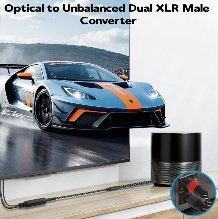 192KHz DAC Optical to Dual XLR Converter,Optical Audio Cable to Unbalanced Male XLR Audio Cord Adapter,Digital to Analog Audio Converter for HDTV,DVD,Set-top Boxes(O-ptical to XL R Only)-2.9FT - size: 2.9FT