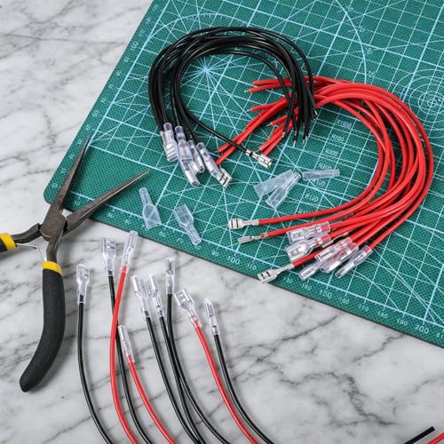 Jeffdad 30Pcs 6.3mm Female Spade Crimp Terminal with Insulating Sleeve Wire | 2.8mm 4.8mm Female Spade Quick Splice Connector Assortment Kit Red+Black Spades Connectors with 20cm Wires