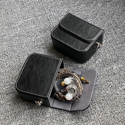 Earplug box, PU leather box for in ear headphones, portable protective case for wired headphones, storage bag for headphone accessories (black)