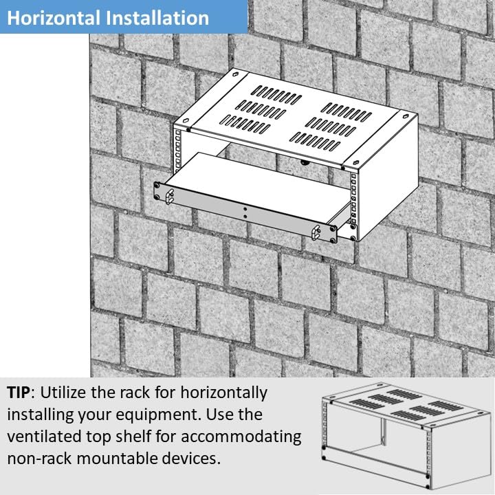 AEONS 4U Wall Mount Reinforced Bracket Network Rack Low Profile Vertical & Horizontal Mounting 19" Patch Panel Bracket for Shallow Server Switch IT Studio Equipment, Vented Top Shelf, Black - style: 4U-HV