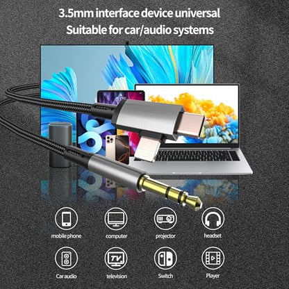 Aux to USB C Lightning Adapter for iPhone 17 16 15 14 13 Pro Max (1M) Headphone Cable Jack 3.5mm Audio Car Dongle Auxillary Headset Music for iPod for Ipad for Apple Compatible with Samsung S24 S23