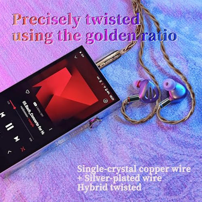 Premium IEM Earphone Audio Cable, Single Crystal Copper & Silver-Plated Hybrid Twisted, Balanced Upgrade Cable, Braided Hi-Fi Replacement Extension Cord 1.2M (2pin-0.78mm, 4.4mm)