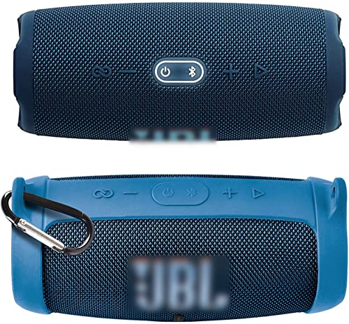 Silicone Case Cover for JBL Charge 5 Waterproof Portable Bluetooth Speaker, Travel Carrying Protective Gel Soft Skin, Waterproof Rubber Pouch with Shoulder Strap and Carabiner - Blue - color: Blue