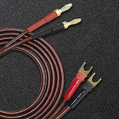 XMSJSIY HiFi OFC Speaker Wire with Spade Plug to Banana Plug Speaker Jumper Cable, 4 Banana Plug to 4 Y-Shaped Fork Plug Gold-Plated Extension Jumper for Speaker Amplifiet -2M（6.56Ft