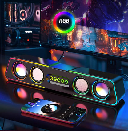 USB Powered Stereo Desktop Soundbar, Wired Audio Speaker with Volume Adjustment - color: Black