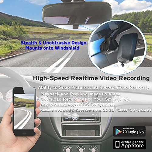 Pyle WiFi HD Car Dash Camera - Upgraded 1080p Dashboard Video Cam Recorder System w/Night Vision Support 32GB - Built-in Microphone for Recording, Wireless Control, Windshield Mount - Pyle