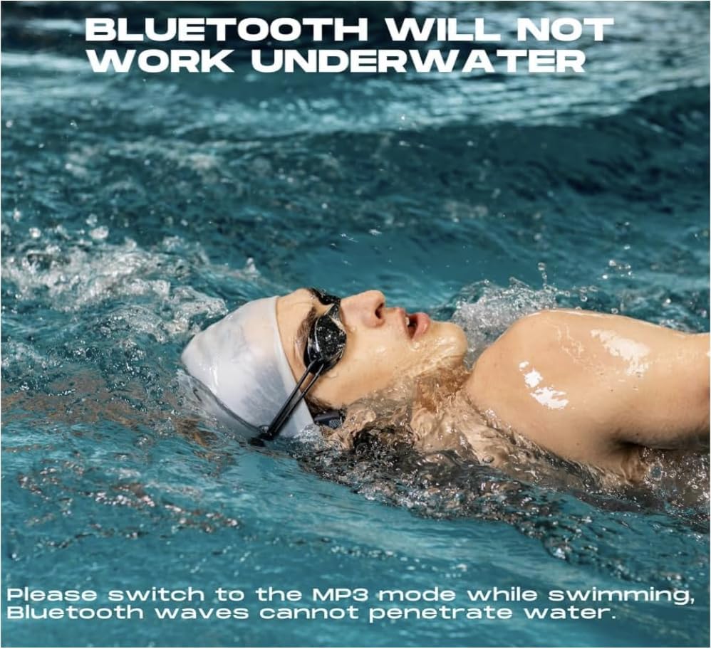 FlowMotion M1 Pro Waterproof Swimming Headphones with Bluetooth for Sports Fitness Running Underwater Bone Conduction Wireless with USB-C Adapter and Adjustable Strap