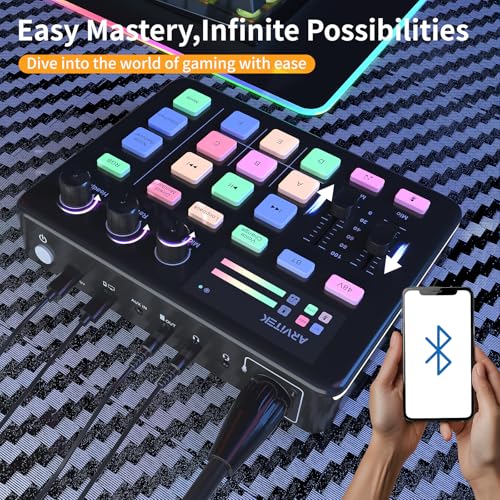 Gaming Audio Mixer for PC, Audio Interface Sound Board w/RGB Effect, Support Bluetooth, XLR/TRS Microphone, 48V Phantom Power, Voice Changer Live Streaming, Podcasting, Content Create(Not for USB Mic)