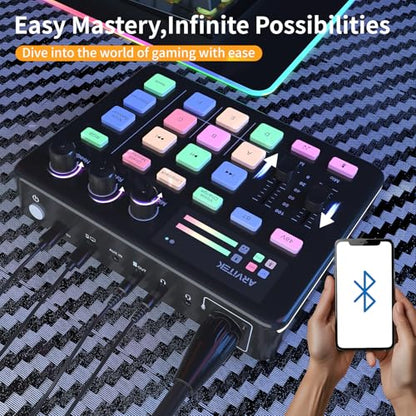 Gaming Audio Mixer for PC, Audio Interface Sound Board w/RGB Effect, Support Bluetooth, XLR/TRS Microphone, 48V Phantom Power, Voice Changer Live Streaming, Podcasting, Content Create(Not for USB Mic)