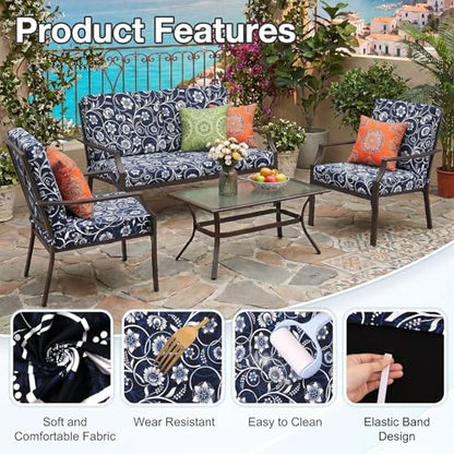 Waterproof Outdoor Cushion Covers, Stretch Patio Slipcovers | UV Resistant Coating, Stretch Fabric, Waterproof Protection, Replacement Covers, Fits Patio Furniture Cushions (4 Pieces) - color: Baroque, size: 4PCS