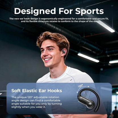 Open Ear Earbuds Bluetooth 6.0 Headphones 60hrs Playtime Wireless Earbuds with Touchscreen Charging Case Hi-Fi Stereo Over Ear Headphones Noise Cancelling 5EQ IPX7 Waterproof for Running/Workout/Gym
