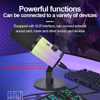 USB/XLR Dual-Mode Desktop Microphone, RGB Lighting, 3.5mm Monitoring Jack, Professional Live Broadcast (Microphone Boom Arm Dual Cable Clip) - style: Microphone Boom Arm Dual Cable Clip