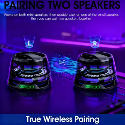 G200 2-Pack Black Mini Magnetic Bluetooth Speaker with Kickstand | IPX4 Waterproof, Full-Range Stereo Sound, TWS Pairing, RGB Lights, Grad Gift, Travel, Cycling, Hiking, Golf, Gym Yoga, Beach - color: black