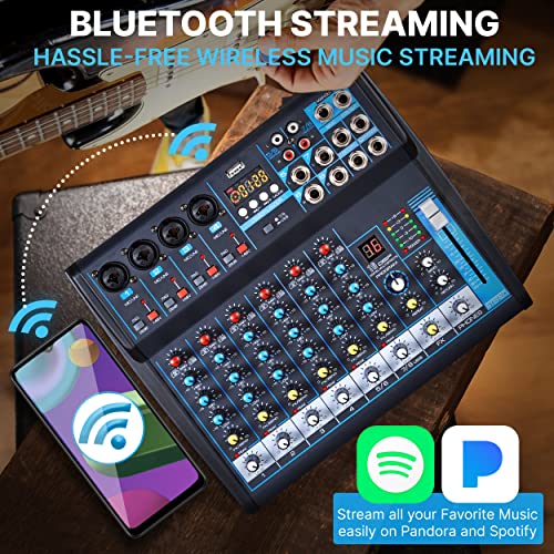 Pyle 8 Channel Bluetooth Studio Mixer - USB Computer Recording, Built-In MP3 Player, 48V Phantom Power, 16-Bit DSP FX, 3-Band EQ, XLR Combo Inputs, DJ Sound Board - PMXU83BT.5 - size: 8