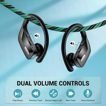 Sport Wireless Earbuds Bluetooth Headphones 80hrs Playtime Deep Bass Ear Buds with Earhook Noise Cancelling Mic Waterproof Earphones for Workout Running Black