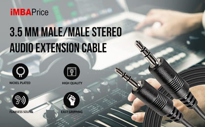 iMBAPrice 25 Feet Professional Quality Nickel Plated 3.5 mm Male/Male Stereo Audio Cable - color: Black (M/M), size: 25 Feet
