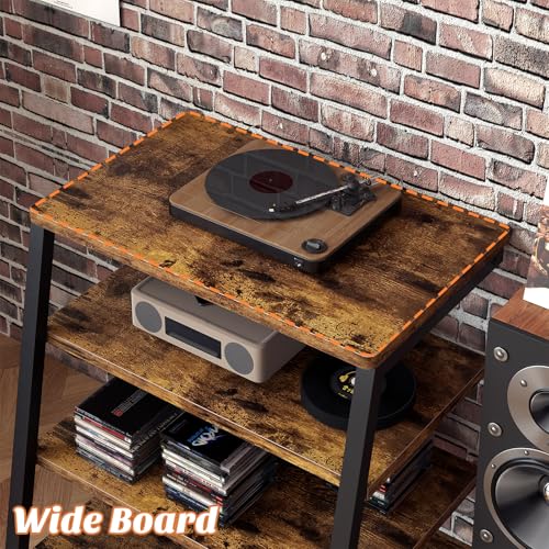 Besiost AV Media Stand with Outlets, Media Console with LED Lights, Stereo Racks and Stands with Storage Shelves, Media Audio Tower Cabinet, Rustic Brown - color: Rustic