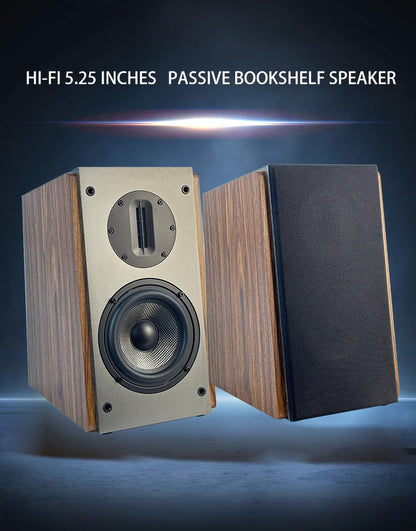 Passive Bookshelf Speakers, 2-Way Passive Speakers, 5.25" Woofer & 4" Ribbon Tweeter, 60Hz Bass for Home/Office/Theater Pair (Needs Amplifier or Receiver to Operate) - color: Brown