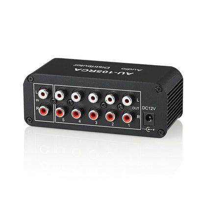 Mini 1-IN-5-OUT Audio Switcher Box HiFi Stereo RCA Audio Splitter/Selector