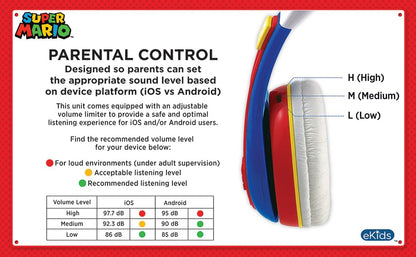 eKids Super Mario Kids Headphones, Adjustable Headband, Stereo Sound, 3.5Mm Jack, Wired Headphones for Kids, Tangle-Free, Volume Control, Childrens Headphones Over Ear for School Home, Travel | Adjustable Headband - color: Super Mario