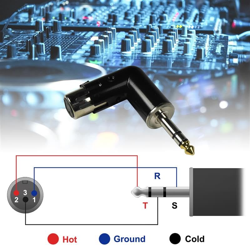 HQRP 2-Pack 3-Pin XLR Female to 1/4" / 6.35 mm Male TRS Angle Adapter with 4 Adjustable Angle Positions Right Left and 90 Degree Compatible with Mixers, Microphones, amplifiers, EQ, Rack Gear, etc - style: XLR Female to 1/4" TRS