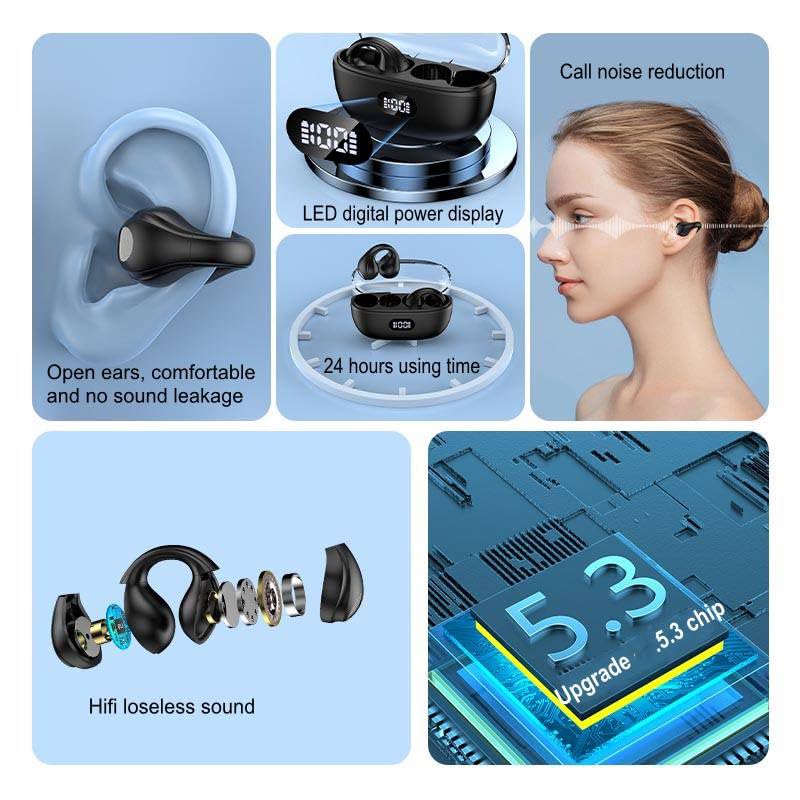 Wireless Headphones,Wireless Ear Clip Bone Conduction Earphones Bluetooth 5.3 for Android iOS Samsung,Small Open Ear Earbuds IPX7 Waterproof Mini Open Ear Headsets for Running Cycling Workout