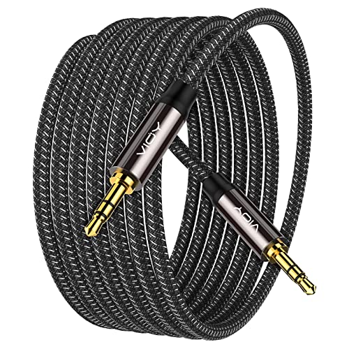 VIOY Aux Cord 100 FT, 3.5mm Male to Male Braided Auxiliary Audio Cable | Long Aux cord, 3.5mm TRS Jack, Hi-Fi lossless sound, Copper Shell, fits Headphone, Smartphone, Car Stereo, Speaker, Echo - size: 100FT