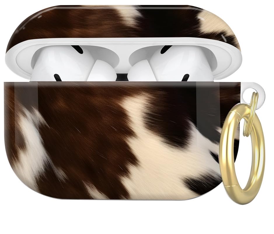 Compatible with AirPod Pro 2nd//1st Generation Case Cover with Key Chain,Full Protective Shockproof Wireless Headphone Case for Airpod Pro 2023/2022/2019(Real Brown and White Cow Hide) - color: Real Brown And White Cow Hide