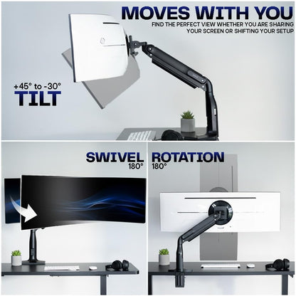 VIVO Aluminum Ultrawide Monitor Stand, Classic, Fits up to 49 inch Computer Screens, Single Articulating Pneumatic Arm, C-Clamp and Grommet Desk Mount, Max VESA 200x100, Black, STAND-V100H | Articulating Pneumatic Arm, Grommet or C-Clamp Mounting, Heavy D