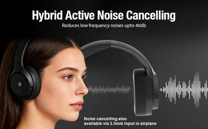 Hybrid Active Noise Cancelling Bluetooth Headphone, 40db Premium Overhead, 75H Playtime, Auracast, 5Mic Clear Call, USB-c &3.5mm Audio, Low-Latency, for TV Work Airplane (Beige) - color: Beige
