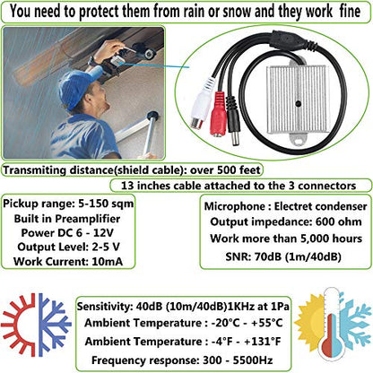 CCTV Microphone Audio Outdoor Security Gift RCA Tiny Surveillance Mic DVR High Sensitive Preamp Amplified Pickup Device External Camera Sound Waterproof Best Metal Case