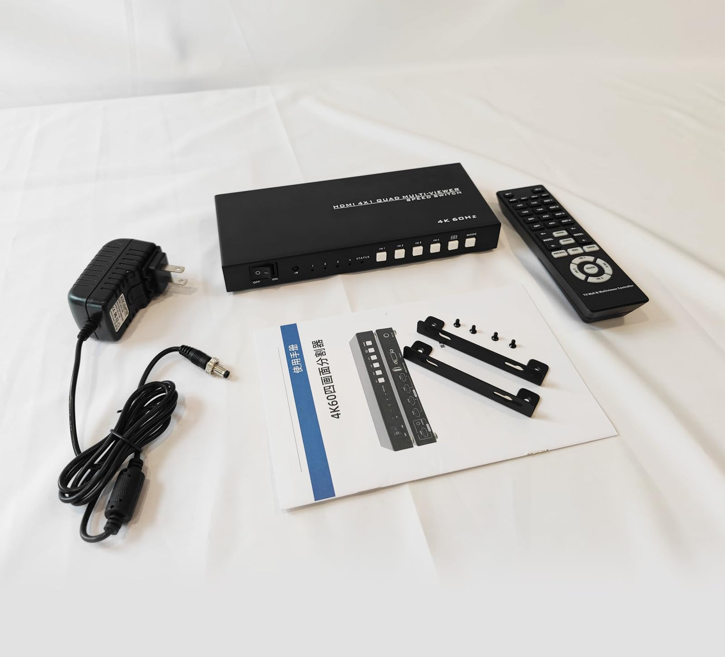 4K HDMI Quad Multi-viewer 4x1, Yinker 4 in 1 Out HDMI Quad Switcher 4 to 1 Screen Multiviewer for 4K@60Hz, Supports Audio Extractor & Screen Rotation & 8 Display Modes PIP PBP & IR Remote & RS232 - size: 4K 60Hz 4x1 w/o KVM