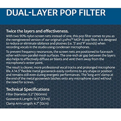 LyxPro MOP-28 Dual Layer Microphone Pop Filter with Flexible Gooseneck