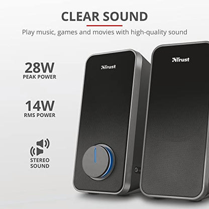 Trust Arys 2.0 PC Speakers, 28 W Peak Power, 3.5 mm Aux, USB Powered, Volume Control, Headphone Connection, Stereo Computer Speaker Set for Desktop, Laptop, Tablet, Phone - Black [Amazon Exclusive] - style: Original 2.0