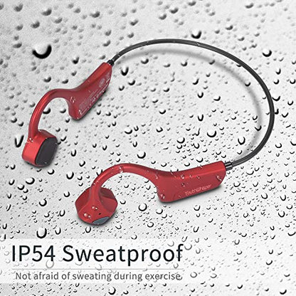Bone Conduction Headphones Bluetooth, YouthWhisper Open Ear Wireless Earphones, Sports Headphones with Mic Waterproof for Running Cycling Hiking Walking and Workout (Red) - color: Red