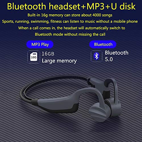 IKXO Bone Conduction Headphones Waterproof Bluetooth for Swimming, MP3 Player Wireless Sport Earphones IPX8 Open-Ear Built-in 8GB Flash Memory for Running, Diving Water, Gym, Spa (Gray) (Style_1)
