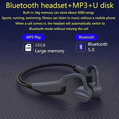 IKXO Bone Conduction Headphones Waterproof Bluetooth for Swimming, MP3 Player Wireless Sport Earphones IPX8 Open-Ear Built-in 8GB Flash Memory for Running, Diving Water, Gym, Spa (Gray) (Style_1)