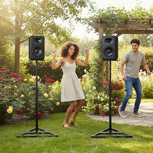 Speaker Stand Pair, Height Adjustable 31"–46" Floor Speaker Stands, Black