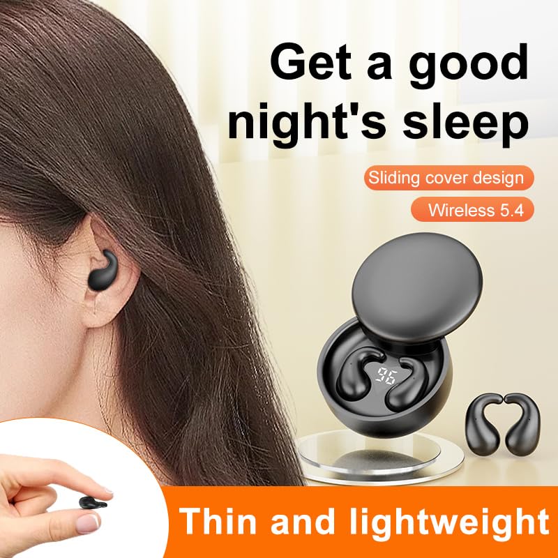 Mini Invisible Earbuds Bluetooth 5.4,Sleep Earbuds for Side Sleepers, Mini Noise Blocking Sleep Earphones,Sleep Friendly Side Sleeping Earphones, for Work (Black) - color: Black
