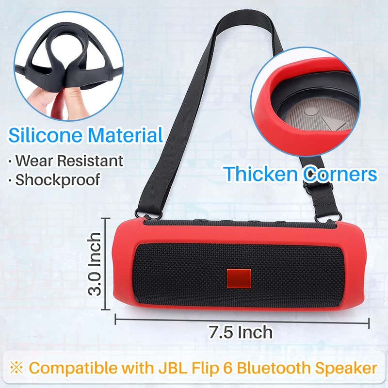 Bluetooth Speaker Carrying Case Silicone Speaker Protective Case Sleeve Cover Shock Resistant Accessories for JBL Flip 6 Orange