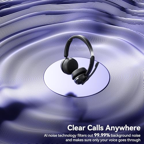Wireless Headset with Mic for Work, Bluetooth Headset with Noise Canceling Mic & Charging Base, Wireless Headphones with Mic for Remote Workers/Call Center/PC/Laptop/Computer/Home/Office/Zoom/Teams