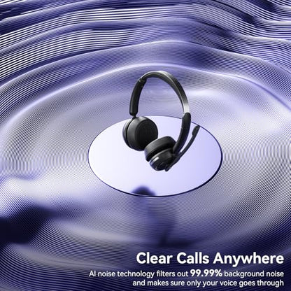 Wireless Headset with Mic for Work, Bluetooth Headset with Noise Canceling Mic & Charging Base, Wireless Headphones with Mic for Remote Workers/Call Center/PC/Laptop/Computer/Home/Office/Zoom/Teams