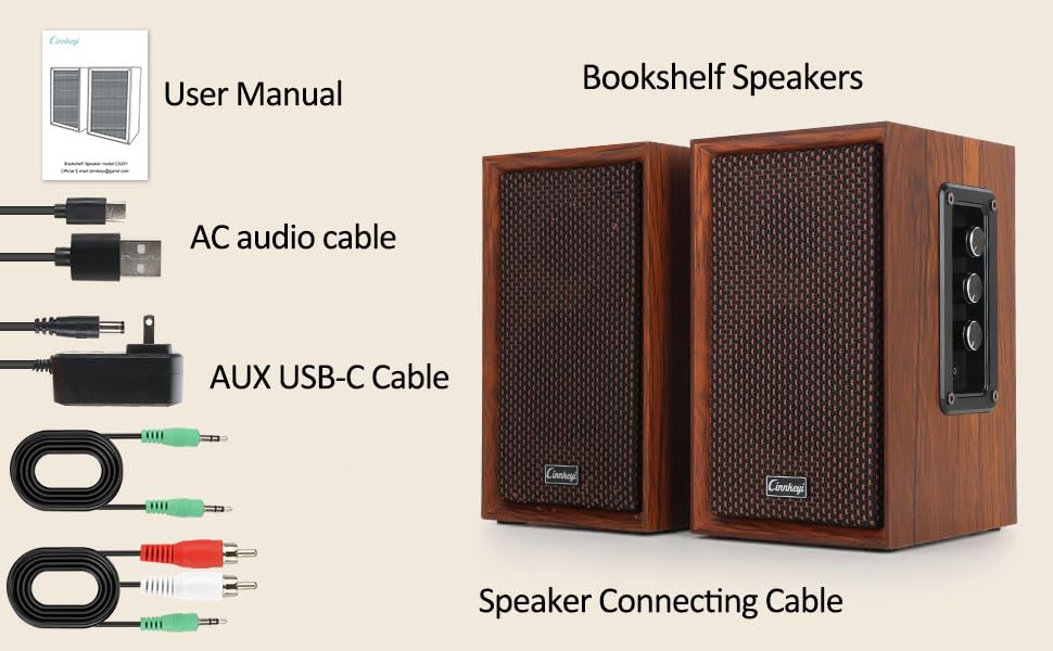 【2026 Upgraded】 Active Bookshelf Speakers – 40W Hi-Fi (DSP) Computer Speakers with Powerful Bass, Bluetooth/USB/RCA/AUX Inputs – 2.0 Wooden PC/TV Speakers for Laptop, Turntable