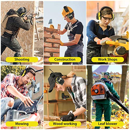 BJKing AM/FM Radio Headphones with Digital Display, 30dB AM FM Hearing Protection Safety Ear Muff, Ear Protection Headphone for Mowing, Landscaping, Shooting and Construction Black-Yellow - color: Black-yellow