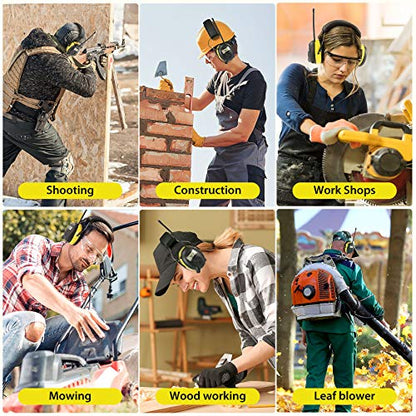 BJKing AM/FM Radio Headphones with Digital Display, 30dB AM FM Hearing Protection Safety Ear Muff, Ear Protection Headphone for Mowing, Landscaping, Shooting and Construction Black-Yellow - color: Black-yellow