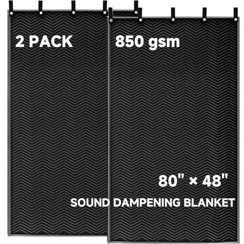 2 Pcs Large Sound Dampening Blanket 48" x 80", 850GSM Acoustic Sound Blanket with Grommets,Heavy Duty Studio Sound Absorption Blankets,Acoustic Blanket Noise Reduce,Light Blocker,Moving Blankets - size: 48 x 80 inch
