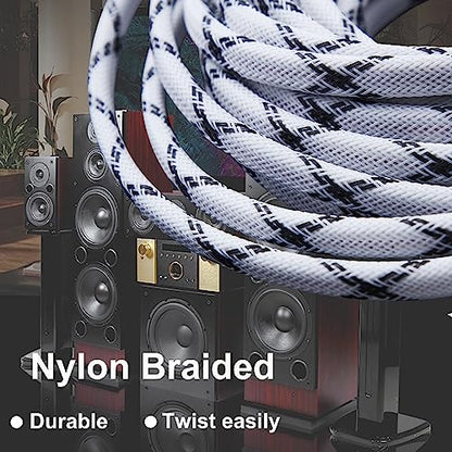 12AWG Speaker Cable (3 Feet), 1 Pack Premium Heavy Duty Braided Speaker Wire with Dual Gold Plated Banana Plug in-Wall CL2 Rated, Oxygen-Free Copper (White) - color: White